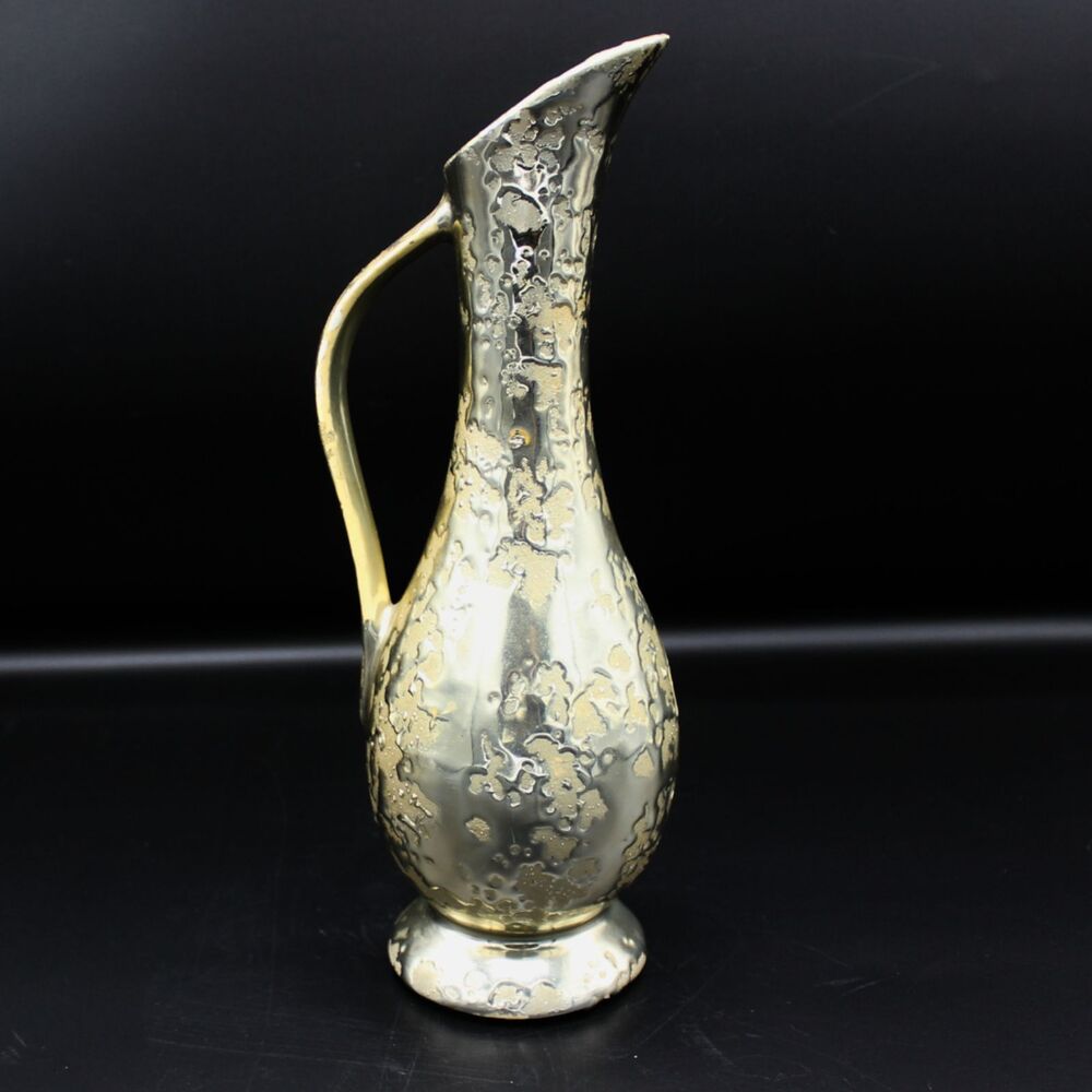 Vintage Weeping Gold Bud Vase Ceramic Ewer Pitcher Gold Drip Glaze MCM Decor